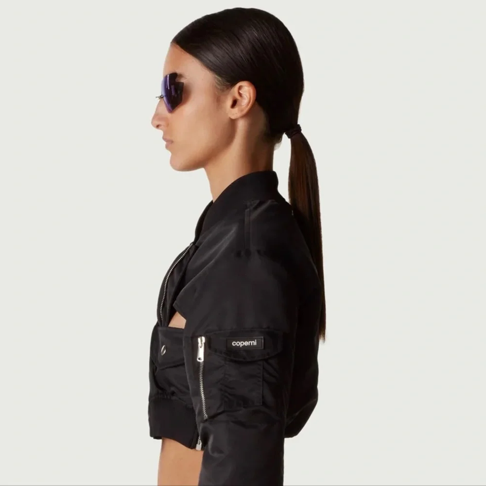 Coperni Cut-Out Cropped Shell Bomber Jacket Black New with Tags US 4 - Picture 5 of 16